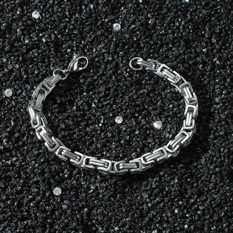 Men Hip Hop Alloy Paperclip Chain Bracelet Silver Color Punk Byzantine Link Chain Bracelet For Men Women Jewelry Gift