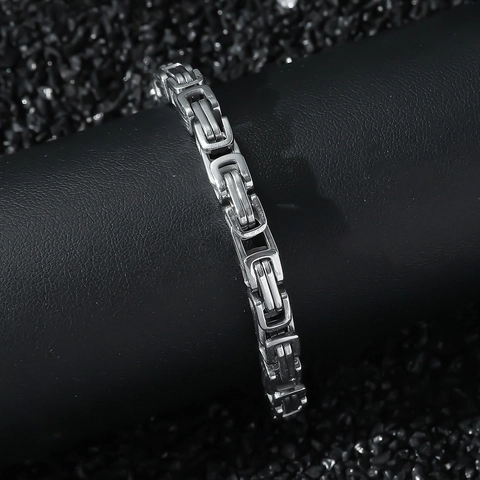 Men Hip Hop Alloy Paperclip Chain Bracelet Silver Color Punk Byzantine Link Chain Bracelet For Men Women Jewelry Gift