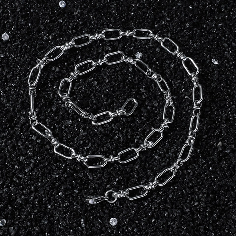 Collier Bracelet à Mailles Ovales en Acier Inoxydable Hip Hop pour Hommes Femmes Unisexe Style Industriel Poli Punk Streetwear Bijoux