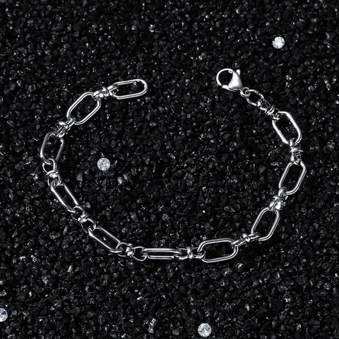 Men Stainless Steel Paperclip Link Chain Bracelet Hip Hop Street Style Silver Color Geometric Fashion Jewelry Bracelet