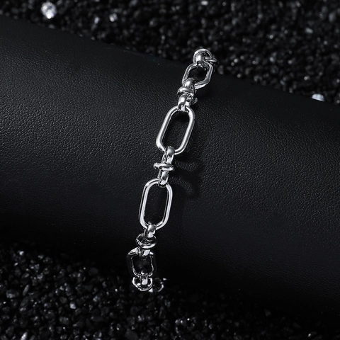 Men Stainless Steel Paperclip Link Chain Bracelet Hip Hop Street Style Silver Color Geometric Fashion Jewelry Bracelet