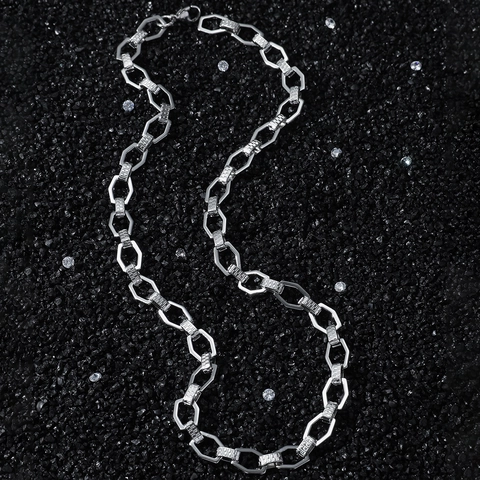 Collana a Catena Grossa Hip Hop in Acciaio Inossidabile Esagono Geometrico Greca per Uomo Gioielli Unisex Bracciale
