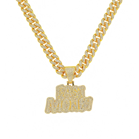 Collar con Colgante Fast Money Hip Hop para Hombre Aleación Diamante de Imitación Eslabón Cubano Joyas Iced Out Oro Plata Colgante Grande