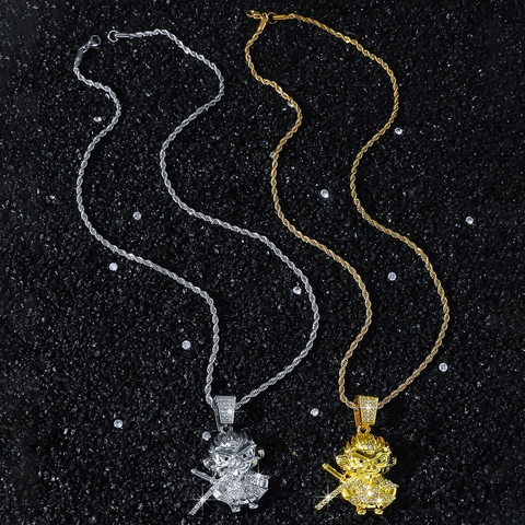 Iced Out Strass Wukong Monkey King Anhänger Halskette Legierung Edelstahl Seilkette Hip Hop Schmuck Herren Damen