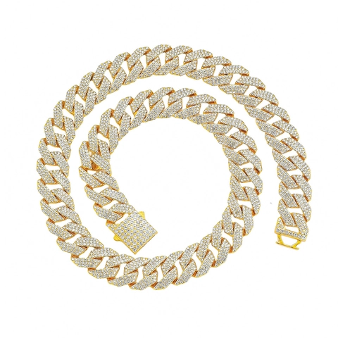 Collana a Catena Cubana Hip Hop da Uomo con Strass a Tre File in Lega di Zinco Placcato Oro Argento Gioielli Pesanti per Festa