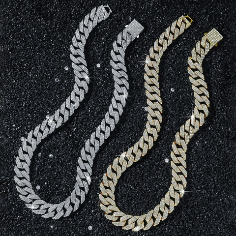 Collana a Catena Cubana Hip Hop da Uomo con Strass a Tre File in Lega di Zinco Placcato Oro Argento Gioielli Pesanti per Festa