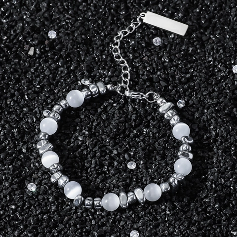Hip Hop Roestvrij Staal Kattenoogsteen Gebroken Steen Splitsing Armband Unisex Onregelmatige Geometrische Kralenketting Sieraden Met Cadeaubox