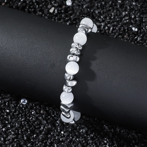 Hip Hop Roestvrij Staal Kattenoogsteen Gebroken Steen Splitsing Armband Unisex Onregelmatige Geometrische Kralenketting Sieraden Met Cadeaubox