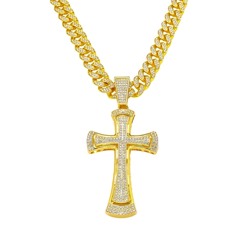 Herren Hip Hop Iced Out Kreuz Anhänger Halskette Mit Panzerkette Zinklegierung Strass Herren Schmuck Geschenk