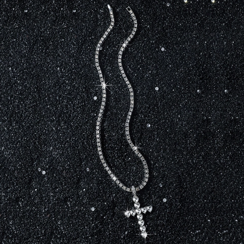 Collana Hip Hop Uomo Croce Cuore Ciondolo Lega Zinco Strass Lusso Iced Out Catena Tennis Gioielli Personalizzati Regalo Festa