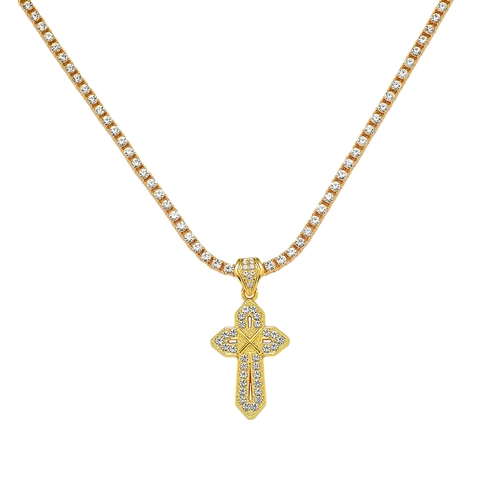 Collana da Uomo Con Pendente a Croce Hip Hop in Lega di Zinco Con Strass Oro Argento Gioielli Iced Out Con Catena Tennis