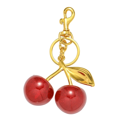 Fashion Zinc Alloy Resin Cherry Keychain Women Fruit Bag Charm Pendant Glitter Fruit Key Ring Accessory Hanging Jewelry Gift