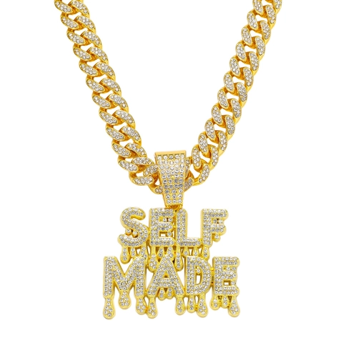 Hip Hop Self Made Anhänger Halskette Zinklegierung Iced Out Strass Panzerkette Street Schmuck Geschenk Für Herren