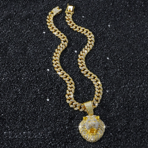 Herren Hip Hop Löwenkopf Anhänger Halskette Mit Strass Besetzter Panzerkette Gold Silber Hip Hop Schmuck Für Männer
