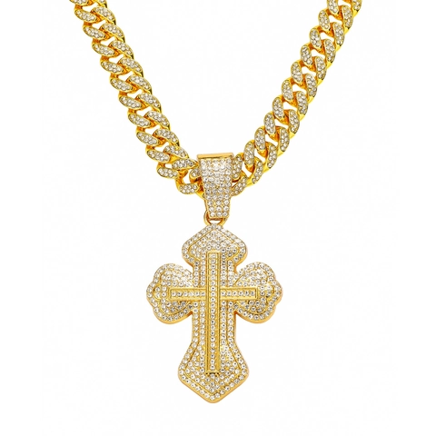 Hip Hop Herren Iced Out Kreuz Anhänger Halskette Zinklegierung Strass Pave Panzerkette Gold Silber Persönlichkeit Schmuck