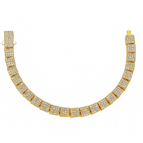 Hip Hop Electroplated Iced Out Rhinestone Square Block Link Bracelet For Men Women Alloy Chain Gold Silver Plated Jewelry