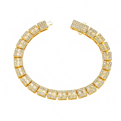 Hip Hop Iced Out Square Rhinestone Linked Bracelet For Men Women Zinc Alloy Gold Silver Plated Geometric Jewelry Gift