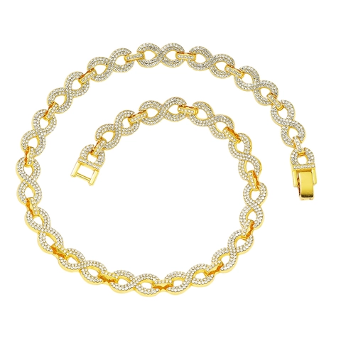 Hip Hop Men Infinity Symbol Link Chain Necklace Pave Rhinestone Alloy Gold Silver Iced Out Jewelry