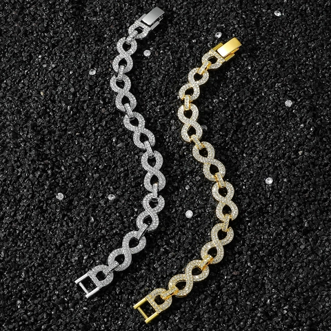 Bracciale da Uomo Hip-Hop con Simbolo dell'Infinito Iced Out Strass in Lega Catena Gioielli di Moda Regalo Accessorio