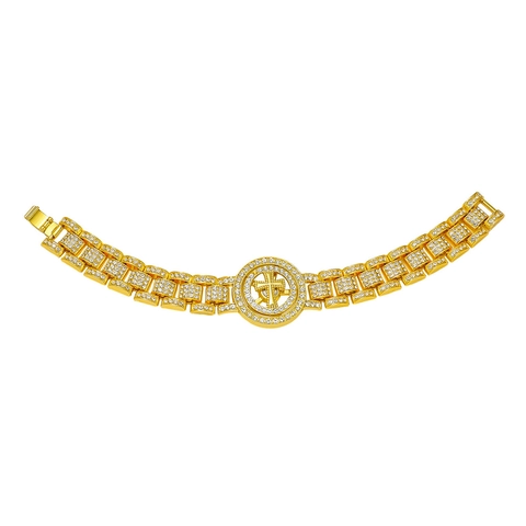Pulsera de Hombre Hip Hop Iced Out con Diamantes de Imitación Cruz Escudo Giratorio Aleación Chapado en Oro Plata Joyería