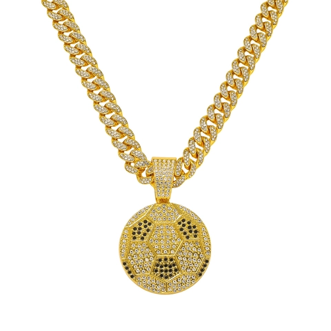 Hip Hop Herren Iced Out Fußball Anhänger Halskette Zinklegierung Strass Fußball Sport Stil Schmuck Mit Panzerkette