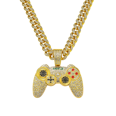 Hip Hop Iced Out Game Controller Hanger Halsketting Zinklegering Strass Cubaanse Schakelketting Voor Heren Streetwear Sieraden Cadeau