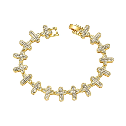 Hip Hop Iced Out Cross Chain Link Bracelet For Men Women Alloy Rhinestone Paved Streetwear Fashion Jewelry Wristband Gift