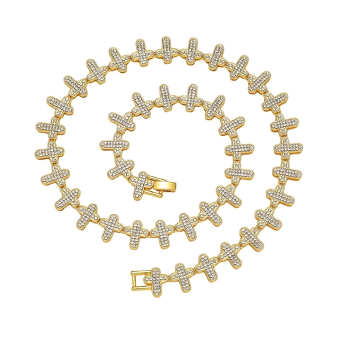 Uomo Hip Hop Iced Out Croce Catena Collana Bracciale Lega Strass Oro Argento Placcato Personalizzato Streetwear Gioielli Regalo