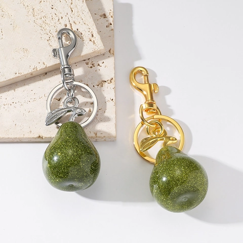 Portachiavi a Pera in Resina Verde Con Chiusura in Lega di Zinco Glitter Frutta Ciondolo per Borsa Decorazione per Donna Regalo Gioielli