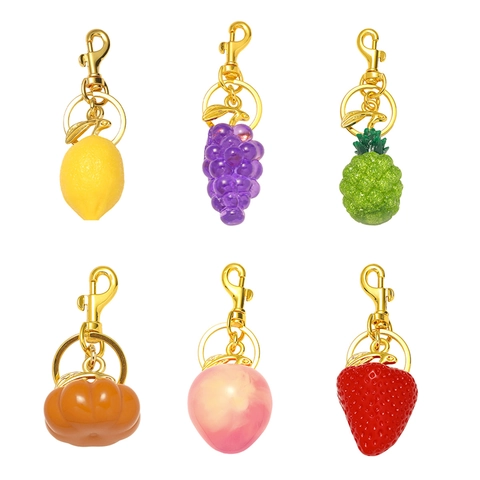 Porte-Clés en Résine en Forme de Fruit Avec Fermoir Mousqueton en Alliage de Zinc Électroplaqué Fraise Pêche Ananas Citron Pendentif Sac