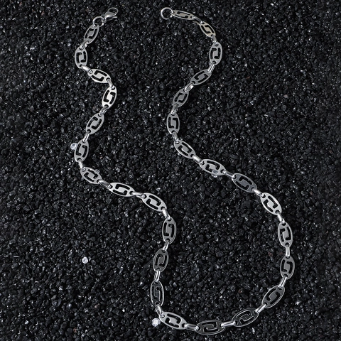Hip Hop Stainless Steel Hollow Oval Chain Necklace For Men Women Street Polished Rhinestone Geometric Link Chain Jewelry