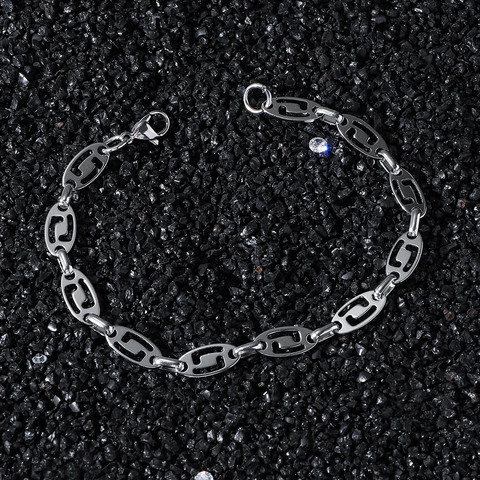Retro Hip Hop Edelstahl Geometrisches Oval Ineinandergreifendes Gliederkettenarmband Für Herren Damen Personalisierter Silberschmuck