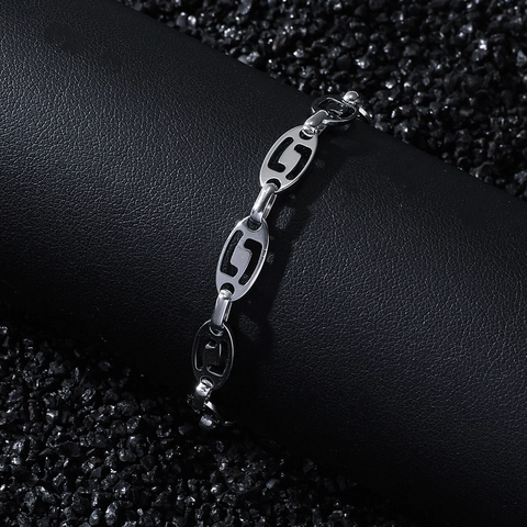 Retro Hip Hop Edelstahl Geometrisches Oval Ineinandergreifendes Gliederkettenarmband Für Herren Damen Personalisierter Silberschmuck