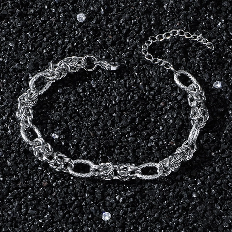 Bracciale a Catena in Acciaio Inossidabile Hip Hop Vintage Per Uomo Donna Bracciale Punk a Maglie Intrecciate Bizantine Argento Gioielli Regalo