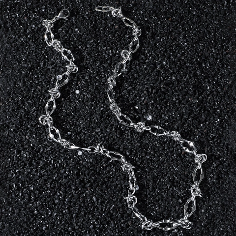 Hip Hop Men Stainless Steel Barbed Wire Knot Link Chain Necklace Streetwear Geometric Spliced Jewelry For Women Unisex