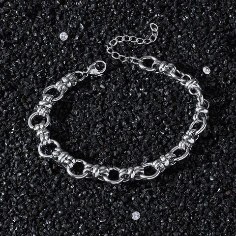 Bracciale a Catena con Giunzione in Acciaio Inossidabile Industriale Vintage per Uomo Donna Hip Hop Bracciale a Maglie