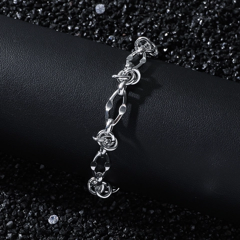 Bracciale a Catena Geometrica in Acciaio Inossidabile Retro Hip Hop Per Uomo Donna Argento Punk Minimalista Stile Industriale Gioielli