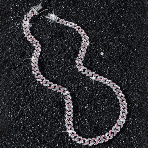 Collar de Cadena Cubana Hip Hop para Mujer de Aleación Incrustado con Diamantes de Imitación Color Plata Joyas Streetwear Personalizadas Collar Pulsera