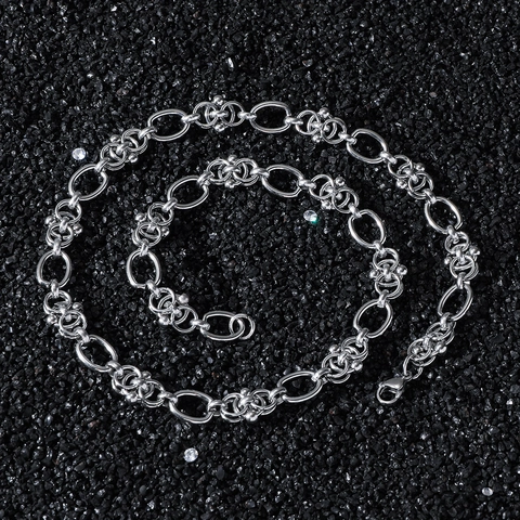 Men Hip-Hop Stainless Steel Geometric Bead Patchwork Chain Necklace Streetwear Personalized Punk Style Jewelry For Men Unisex