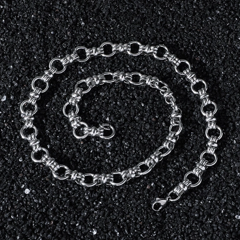 Hip Hop Stainless Steel Geometric Round Figure-8 Splicing Chain Necklace For Men Women Streetwear Minimalist Silver Jewelry