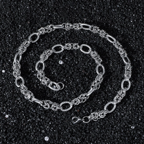 Stainless Steel Hip Hop Byzantine Chain Necklace Men Women Polished Street Style Industrial Punk Silver Tone Neck Jewelry