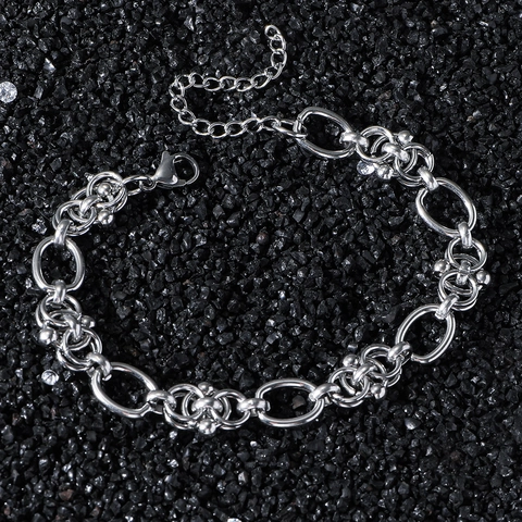 Vintage Edelstahl Gliederkette Armband Für Herren Damen Hip Hop Industriestil Silbernes Armband Mit Metallperlen Verstellbarer Schmuck