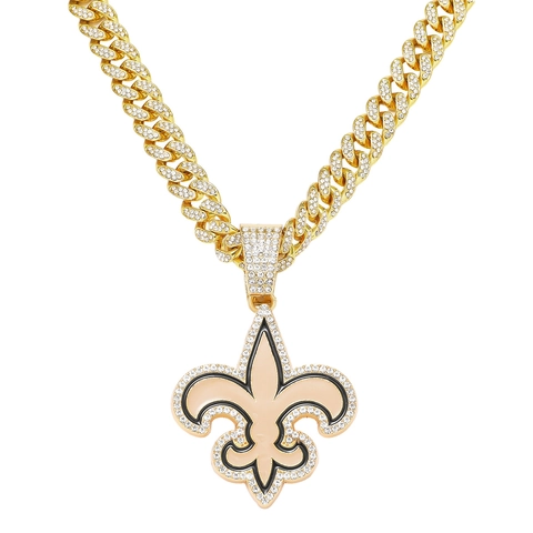 Hip Hop Fleur-De-Lis Pendant Necklace Zinc Alloy Rhinestone Inlaid Cuban Link Chain Bling Men Street Jewelry Party Accessory