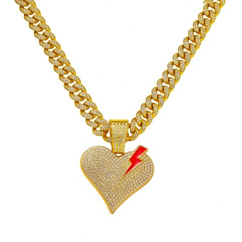 Men Hip Hop Iced Out Broken Heart Pendant Necklace Zinc Alloy Rhinestone Pave Cuban Link Chain Personality Fashion Jewelry