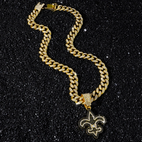 Herren Hip Hop Lilie Anhänger Halskette Zinklegierung Panzerkette Gold Silber Strass Eingelegt Streetwear Schmuck