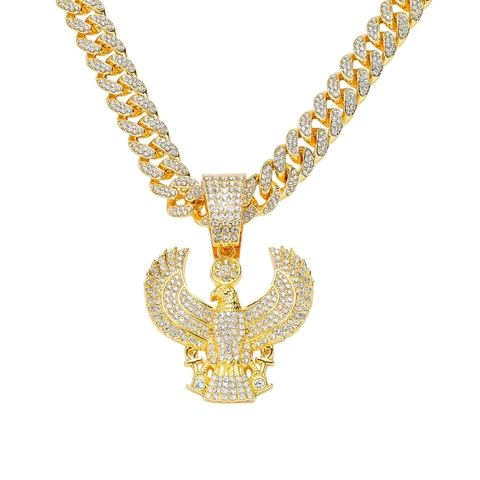 Hip Hop Iced Out Eagle Pendant Necklace For Men Zinc Alloy Rhinestone Cuban Link Chain Gold Silver Color Jewelry Gift