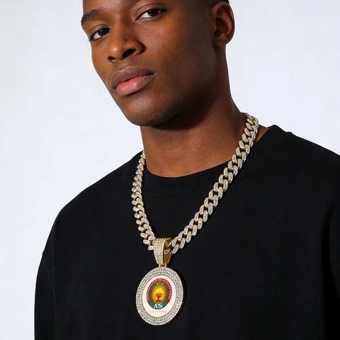 Hip Hop Men Iced Out Zinc Alloy Rhinestone AES Logo Pendant Necklace With Cuban Link Chain Gold Silver Fashion Jewelry