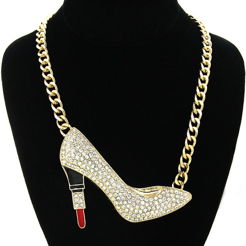 Collana con Pendente a Forma di Tacchi Alti Esagerata in Lega con Strass Gioielli alla Moda Catena Tacco Rossetto Donna
