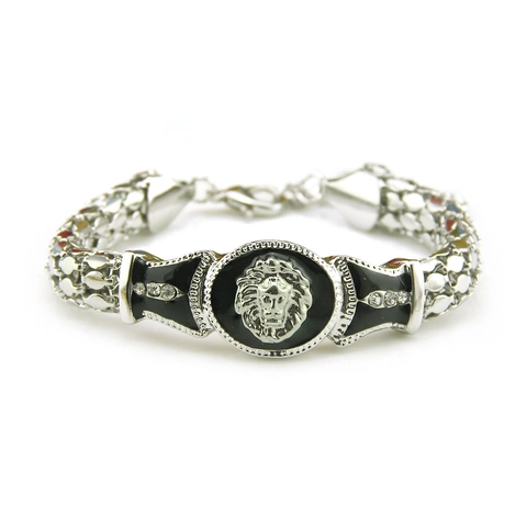 Hip Hop Lion Head Bracelet Women Men Alloy Rhinestone Enamel Mesh Chain Woven Baroque Punk Style Fashion Jewelry Gift