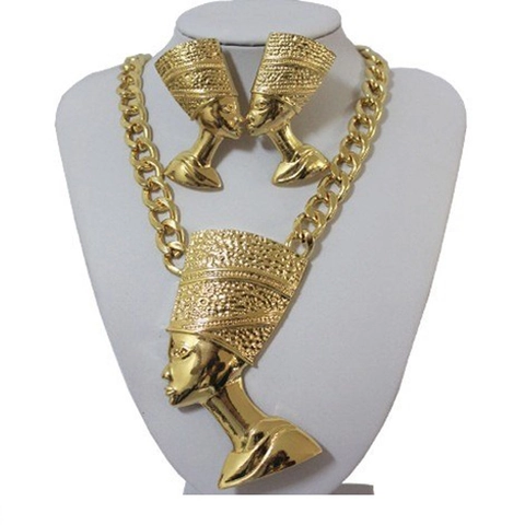 Juego de Collar y Pendientes con Colgante de Reina Faraón Nefertiti del Antiguo Egipto Aleación Oro Joyas para Mujer